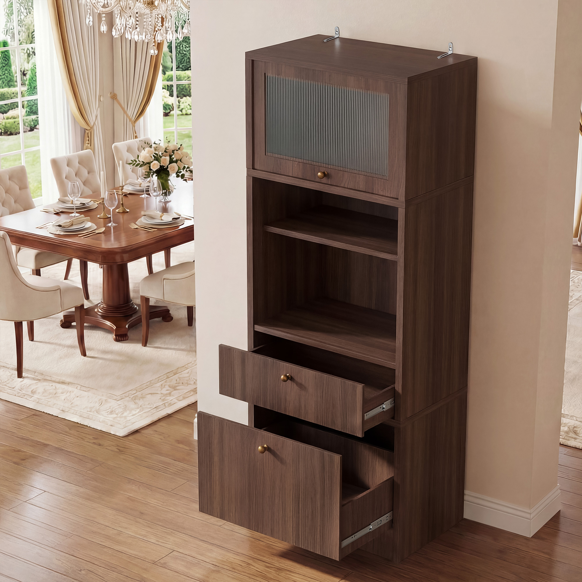 Tall Pantry Cabinet 71 Inch Freestanding Storage Cabinet With Doors And Shelves, Adjustable Shelves, Drawer & Anti-Tip Kit, E1-Grade Wood, Walnut For Kitchen Pantry, Bathroom Storage Cabinet