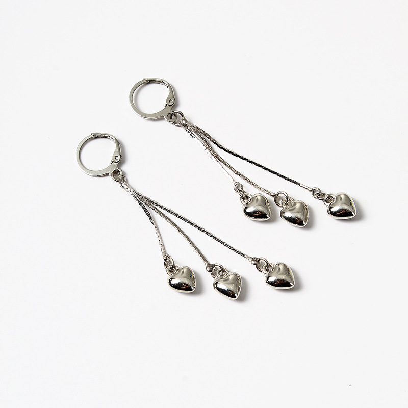 European And American Cross-border New Alloy Ring Heart-shaped Tassel Earrings Long