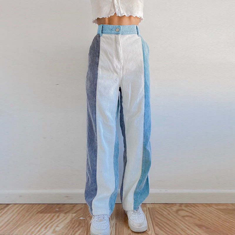 Ladies Personality Casual Straight Trousers Striped Pants