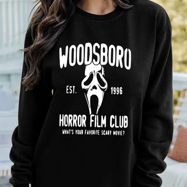 WOODSBORO Printed Round Neck Long Sleeve Sweater Black - Shop at LoveMi