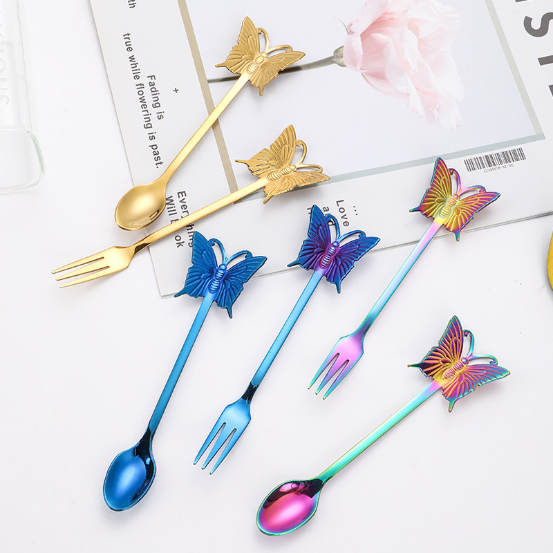 Title 14, Stainless Steel Spoon Fork Gift Cute Cartoon Bu...