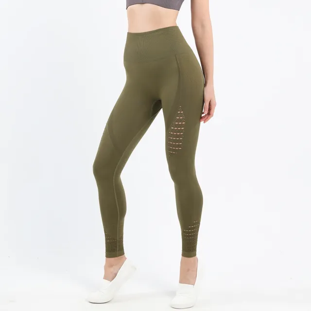 Seamless Knitted Peach Hip Lift Fitness Exercise Tight fitting High waist Yoga Pants Army Green - Shop at LoveMi