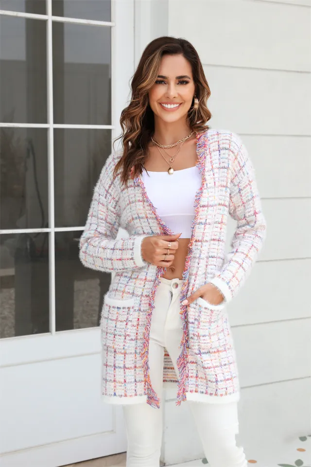 Sweater Cardigan Tassle Fashion Color Coat White - Shop at LoveMi