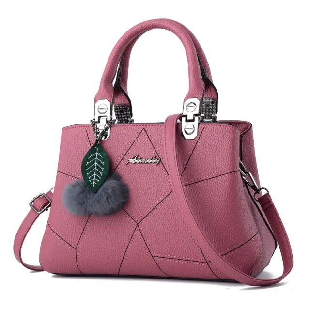 Ladies Bag Fashion Geometric Print Handbags Shoulder Messenger Bag With Ball Pendant Pink - Shop at LoveMi