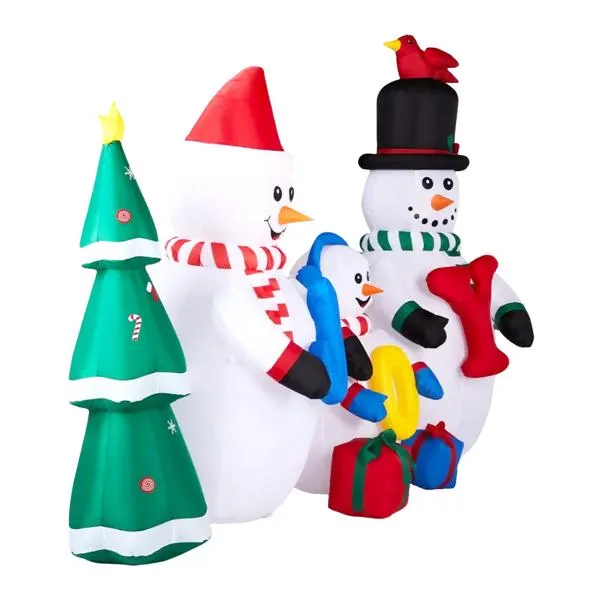 8FT Lighted Christmas Inflatable Decoration, Inflatable Snowman Family With JOY And Xmas Tree, Funny Blow… image 4