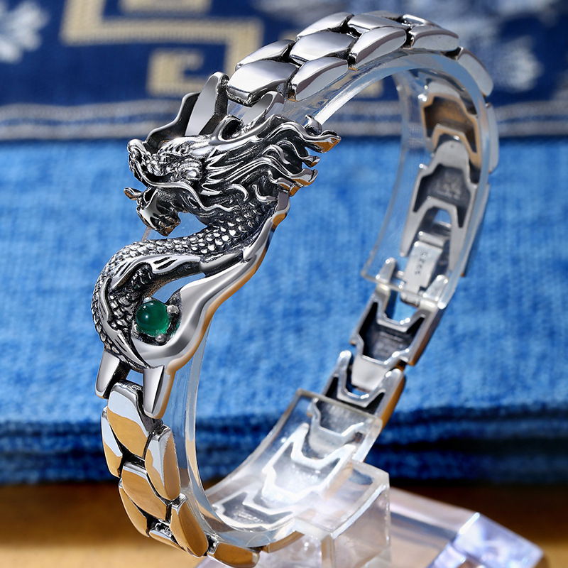 Creative With Green Gem Dragon Totem Men's Bracelet