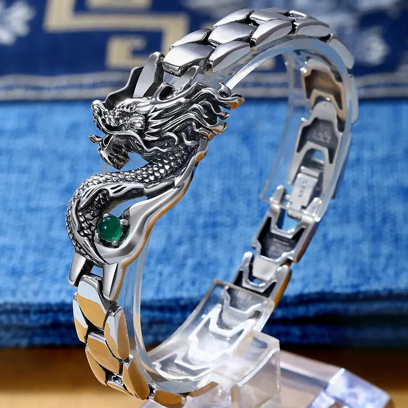 Creative With Green Gem Dragon Totem Men's Bracelet
