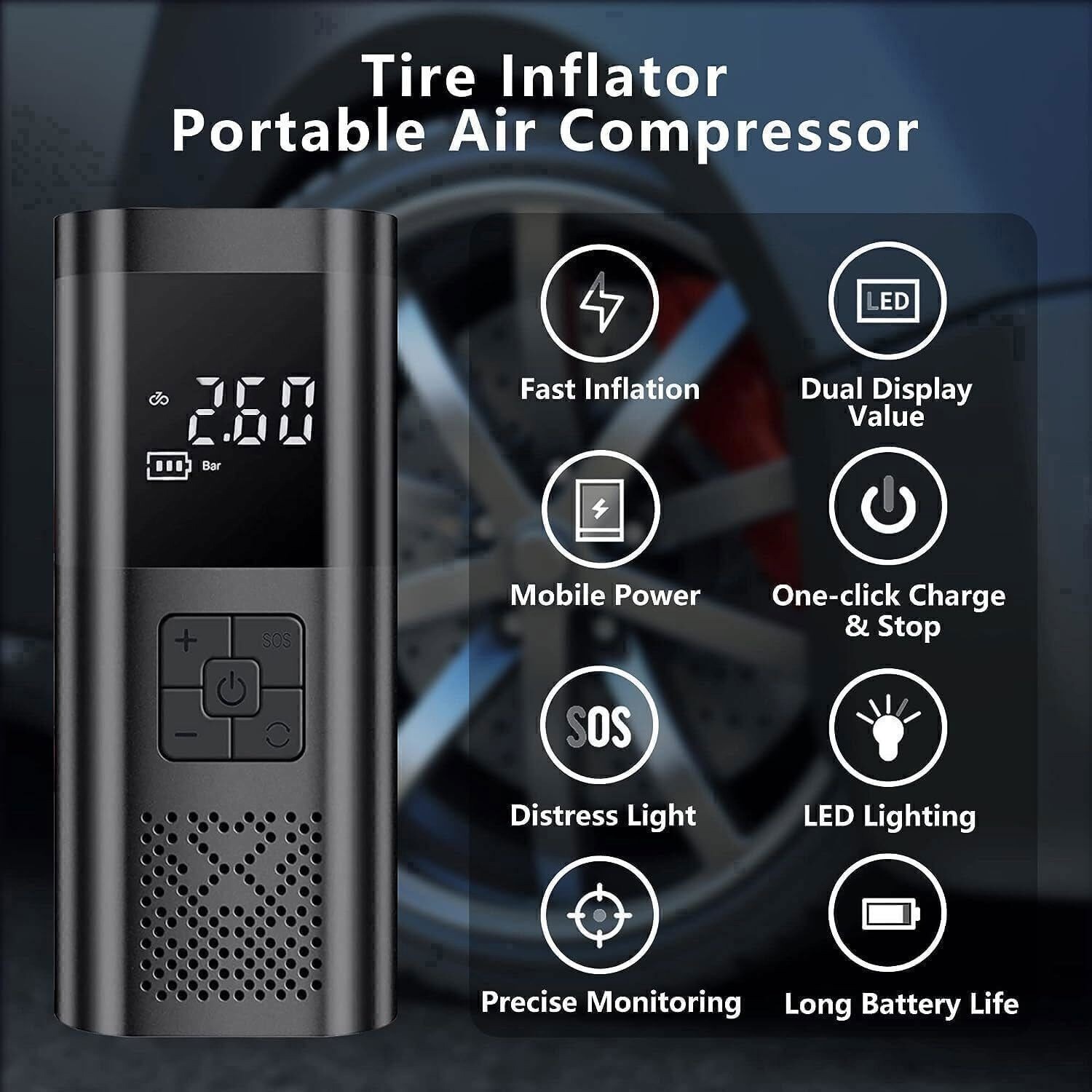Electric Air Pump Tyre Inflator Portable Compressor For Bike Motorcycle Car — image 3