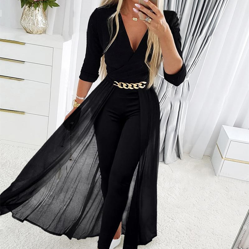 Mesh V-Neck Sleeveless Jumpsuit