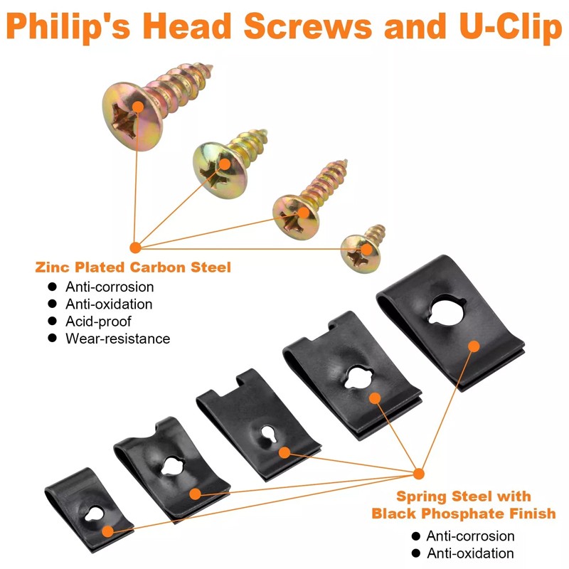 200X Universal Metal U-Type Screw   Clips Car Bumper Fender Trim Panel Fastener