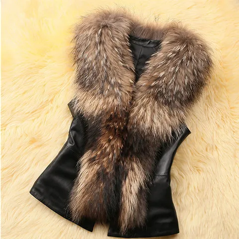 Faux Fur Vest And Fur Coat Short Raccoon Fur Collar Vest Yellow - Shop at LoveMi