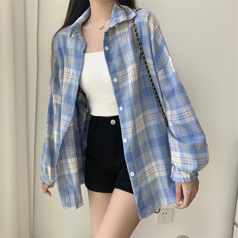 Title 14, Retro Loose Plaid Shirt Women