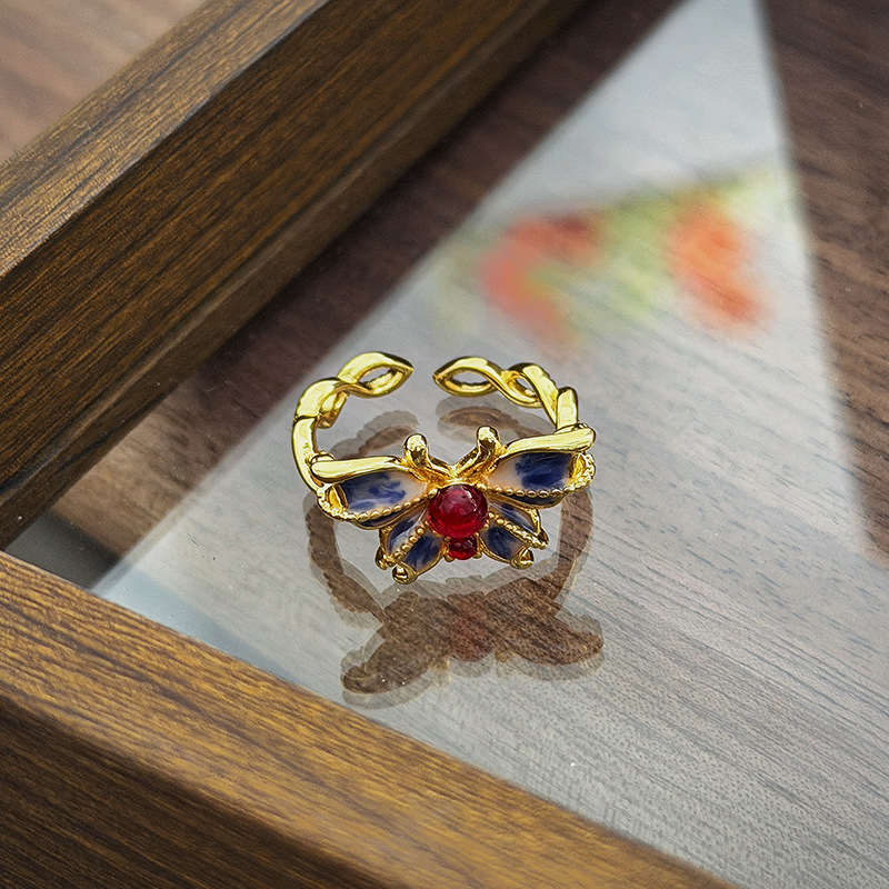 Adjustable enamel butterfly ring for mom
