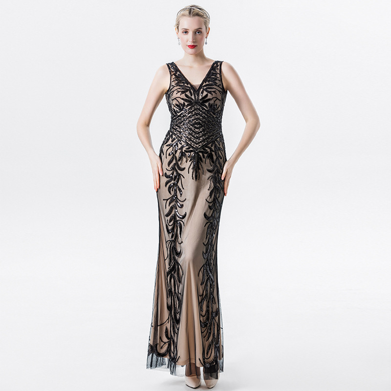 Sequin V-Neck Maxi Dress