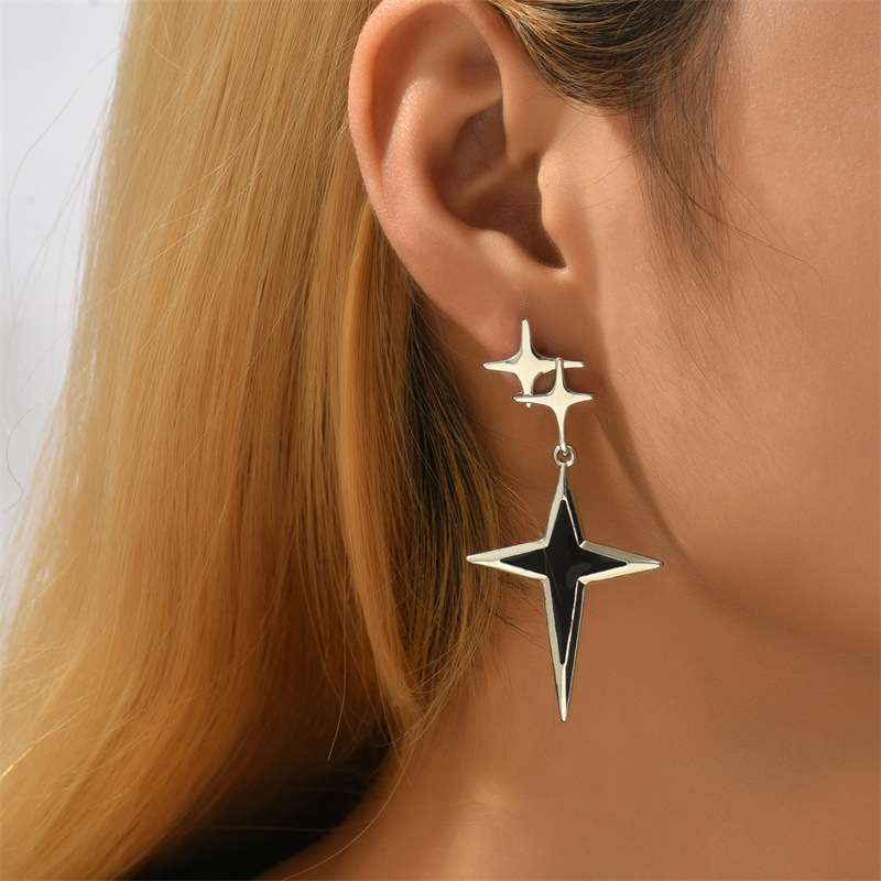 Title 4, Fashion Silver Four Eight-pointed Stars Earring...