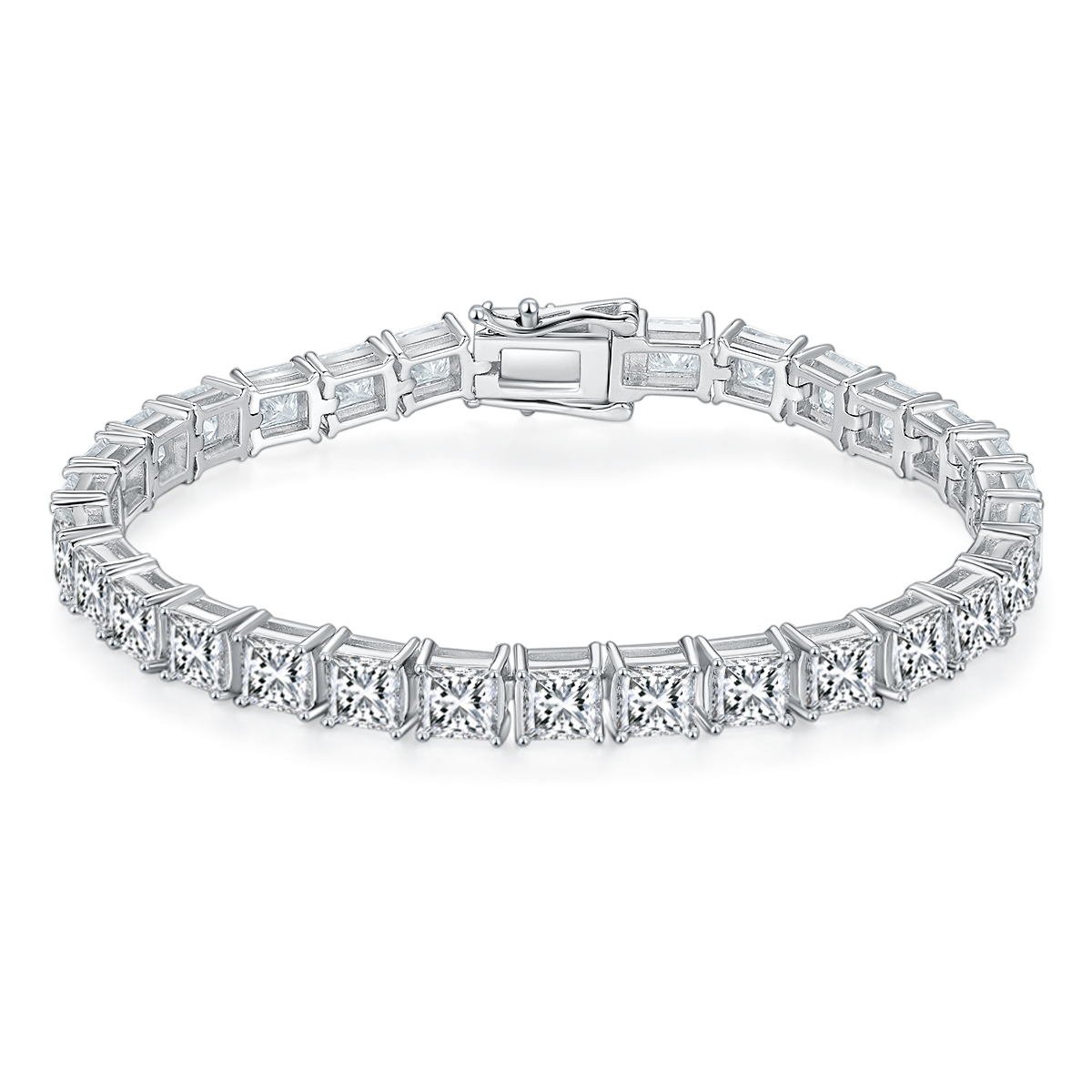 S925 Sterling Silver 4.5x4.5mm Princess Cut Moissanite Tennis Bracelet D Color VVS1 16-18-20cm Platinum Plated GRA Certified Gift Box