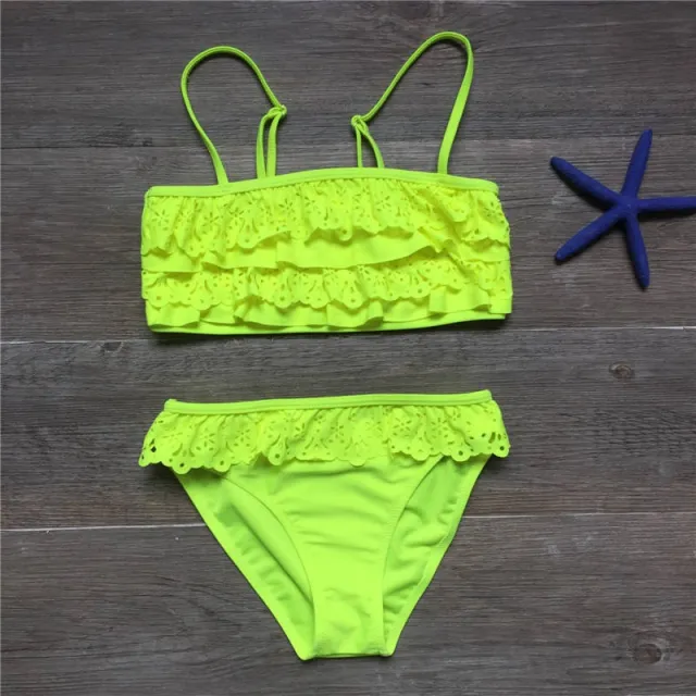 Children's Bikini Swimsuit Multilayer Ruffle Bikini Girls' Wear Yellow - Shop at LoveMi