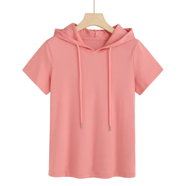 80's Mercerized Cotton Short sleeved Hooded Women's T shirt Pink - Shop at LoveMi