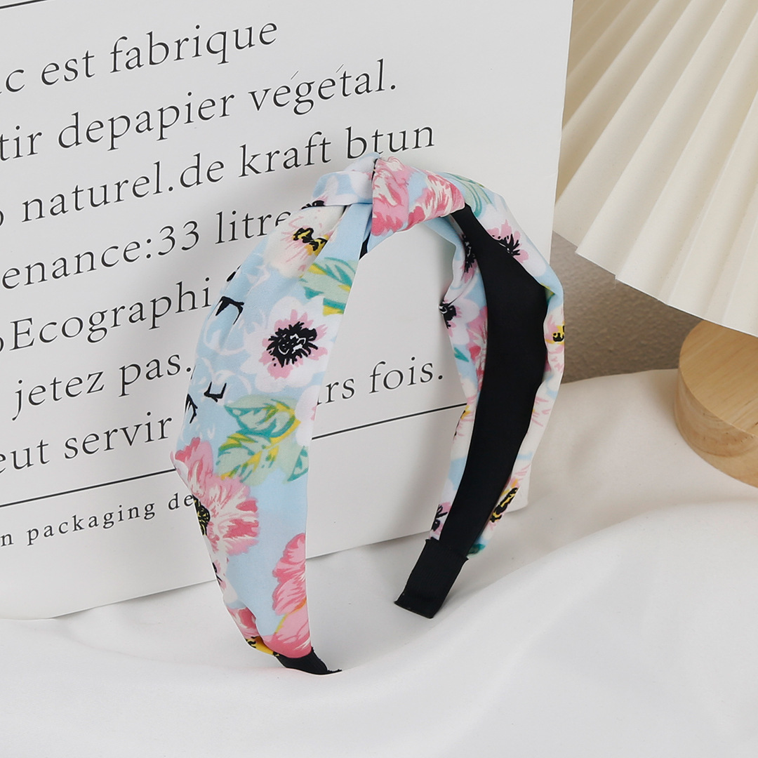 Hairband Printed Fabric Wide brimmed Headdress Light Blue - Shop at LoveMi