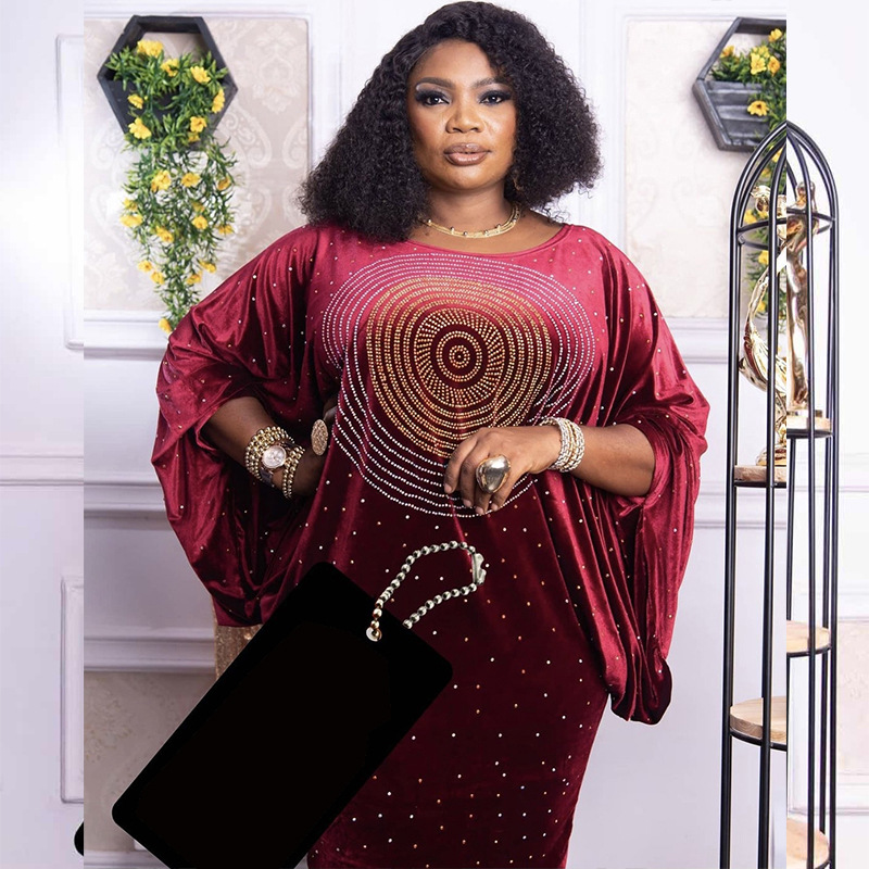 Ladies Hot Rhinestone Bat Sleeve Casual Dress