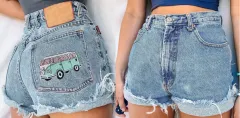 Casual Temperament Denim Rotten Edge High Waist Washed Shorts - Blue - View 1