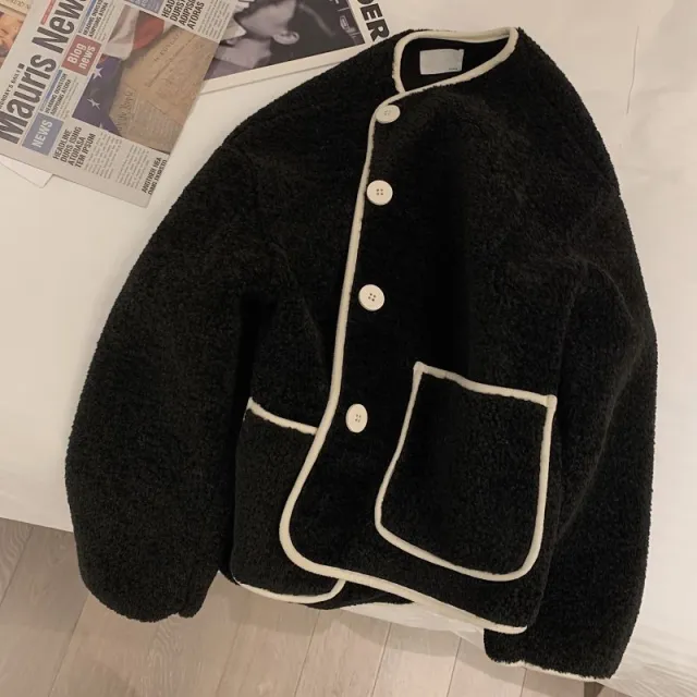 Round Neck Button Cardigan Pocket Long Sleeves Black - Shop at LoveMi