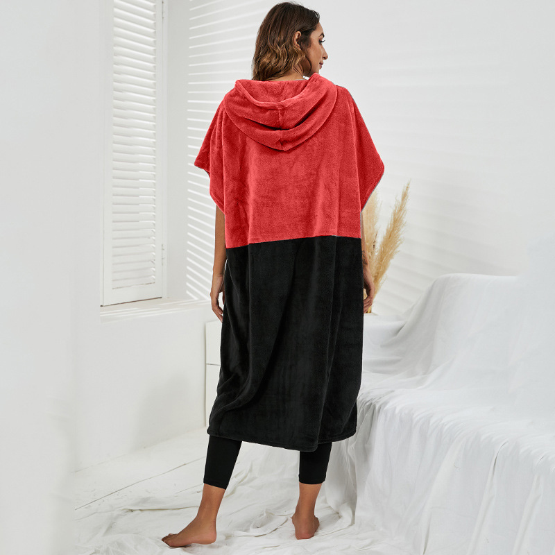 Summer Dual-color Patchwork Wearable Bathrobe Casual Hoodie - 8