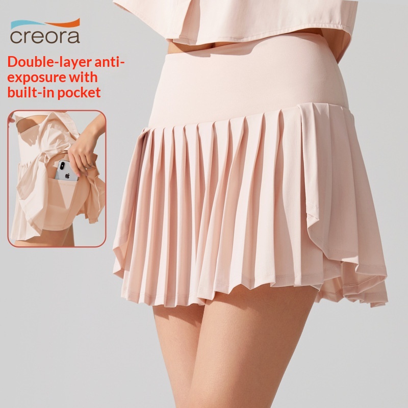 New Pleated Sports Skirt High Waist Lined Pocket Anti-running Badminton Skirt Built-in Yoga Running Tennis Skirt