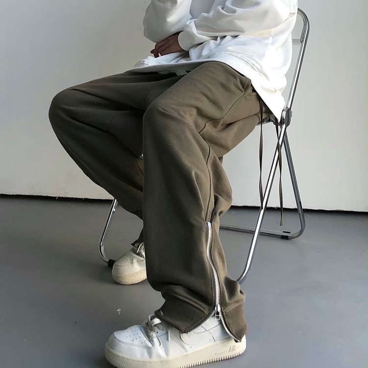 Loose And Slim Zipper Decorative Drape Wide Leg Pants