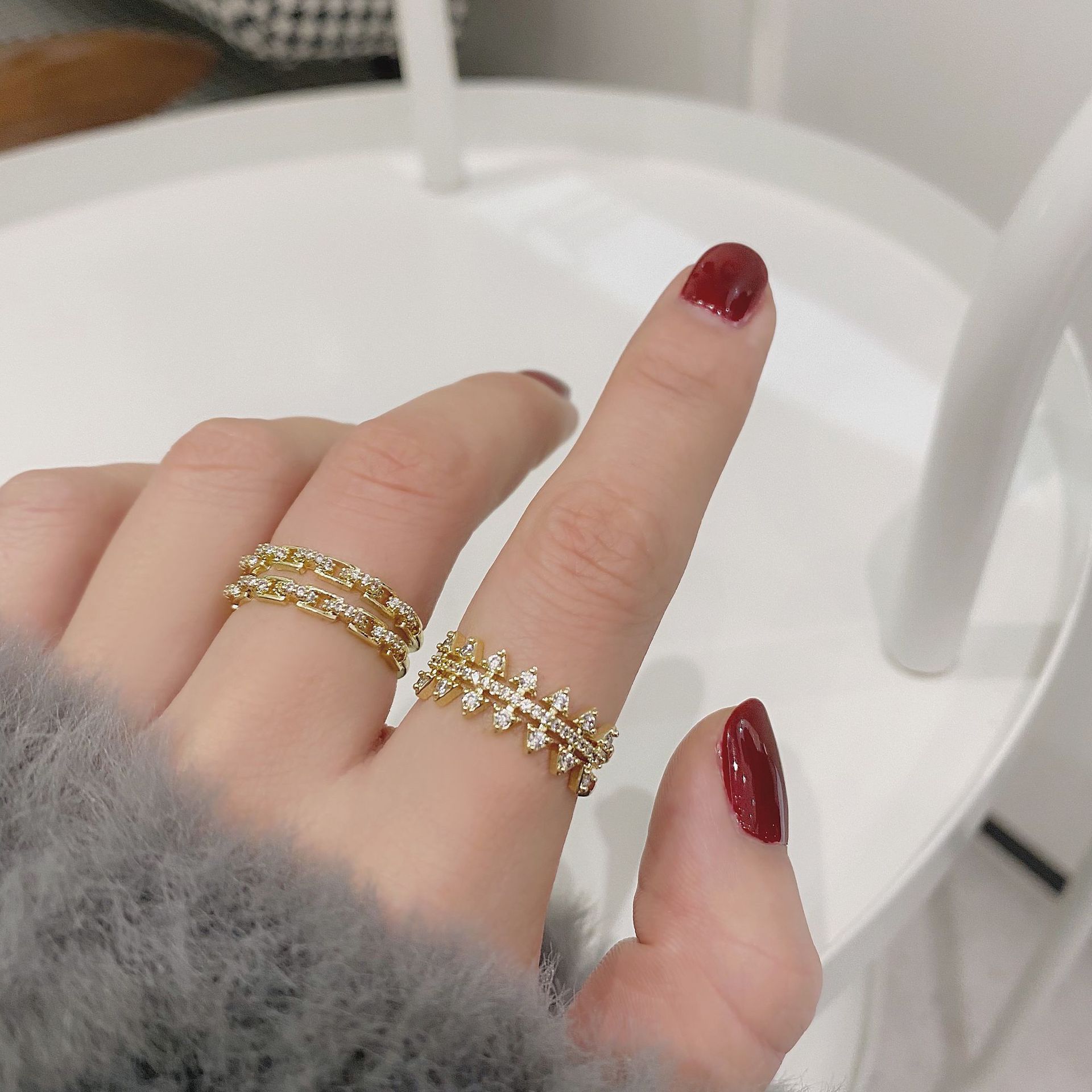 Double Layer Temperament 14k Gold Plated Ring Chain Ring