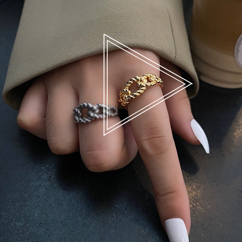 Yellow Gold Hollow Ring Female Simple Jewelry  Adjustment Ring All-match Design