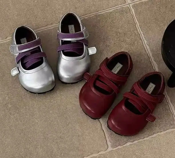 2026 New Spring Girls Leather Shoes, Silver Princess Flats, Soft Sole Ballet Casual Shoes For Kids