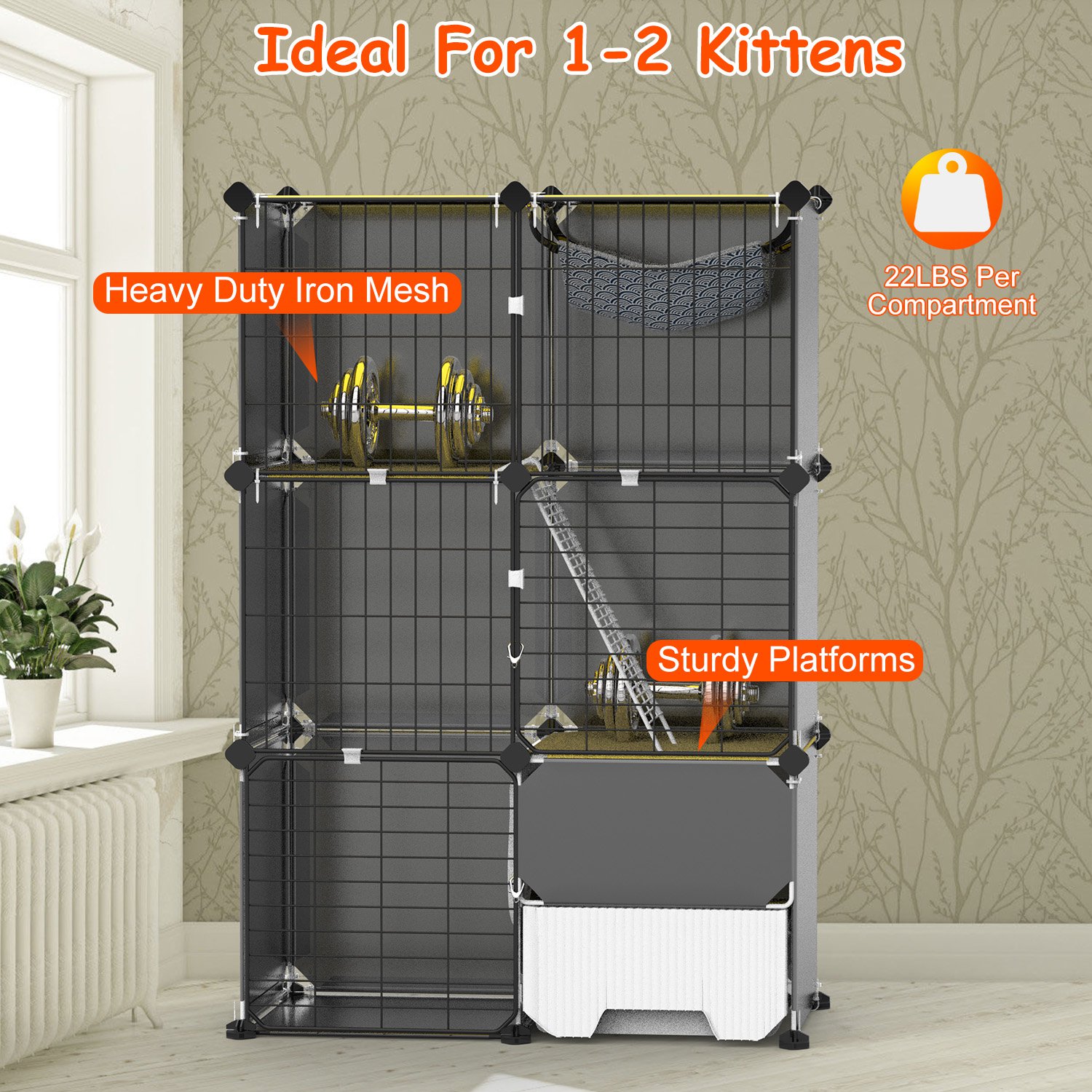 3 Tier Cat Cage Indoor With Litter Box Hammock Detachable Metal Wire Cat Kennel Cat House Cat Enclosure With Ladder For 1-2 Kittens