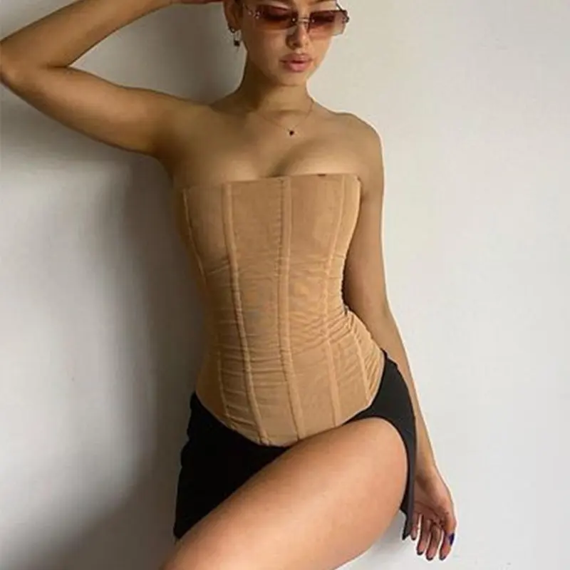 Skinny Sleeveless Tube Top Women Summer New Mesh Crop