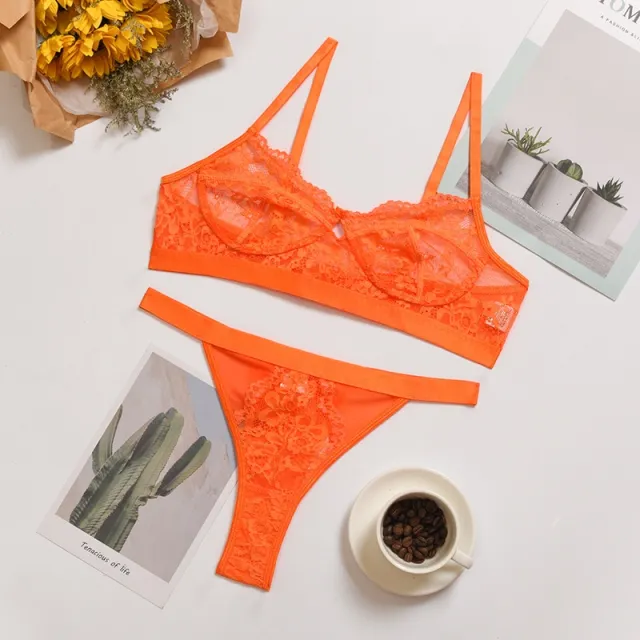 Lace sexy lingerie set without steel ring Orange - Shop at LoveMi