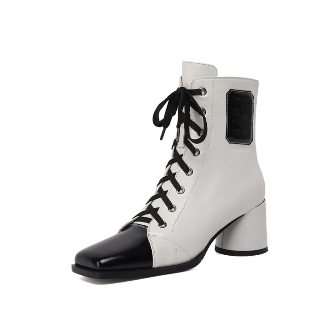 Women's New Square Toe Thick High heeled British Style Martin Boots White - Shop at LoveMi