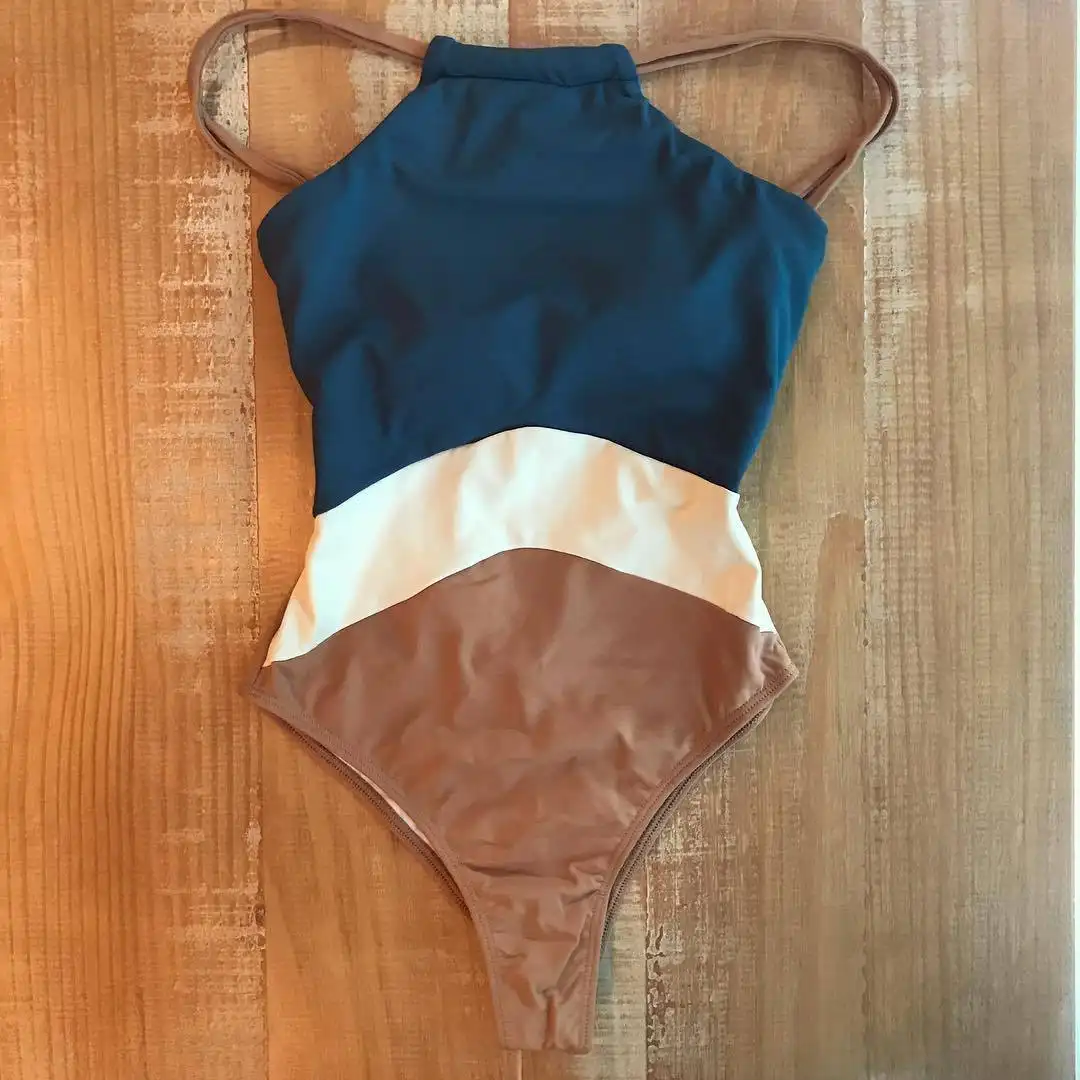 Women's Fashion Colorblock One Piece Swimsuit Bikini