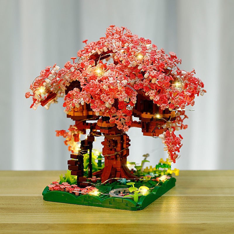 Cherry Blossom Tree House Building Blocks Diamond Small Micro Particle Patchwork Building Blocks