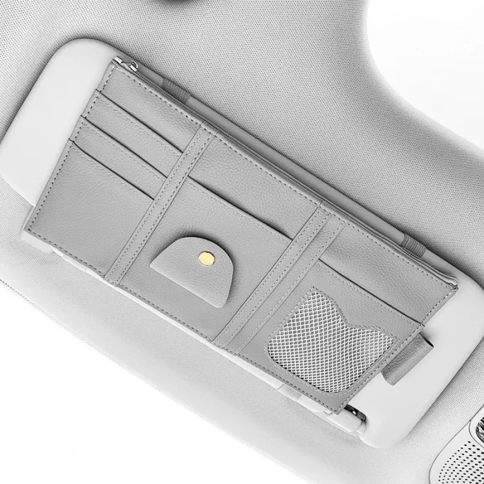 Car Sun Visor Organizer, PU Leather Zippered Holder for Registration, Cards, Pens and Sunglasses - detail photo 8