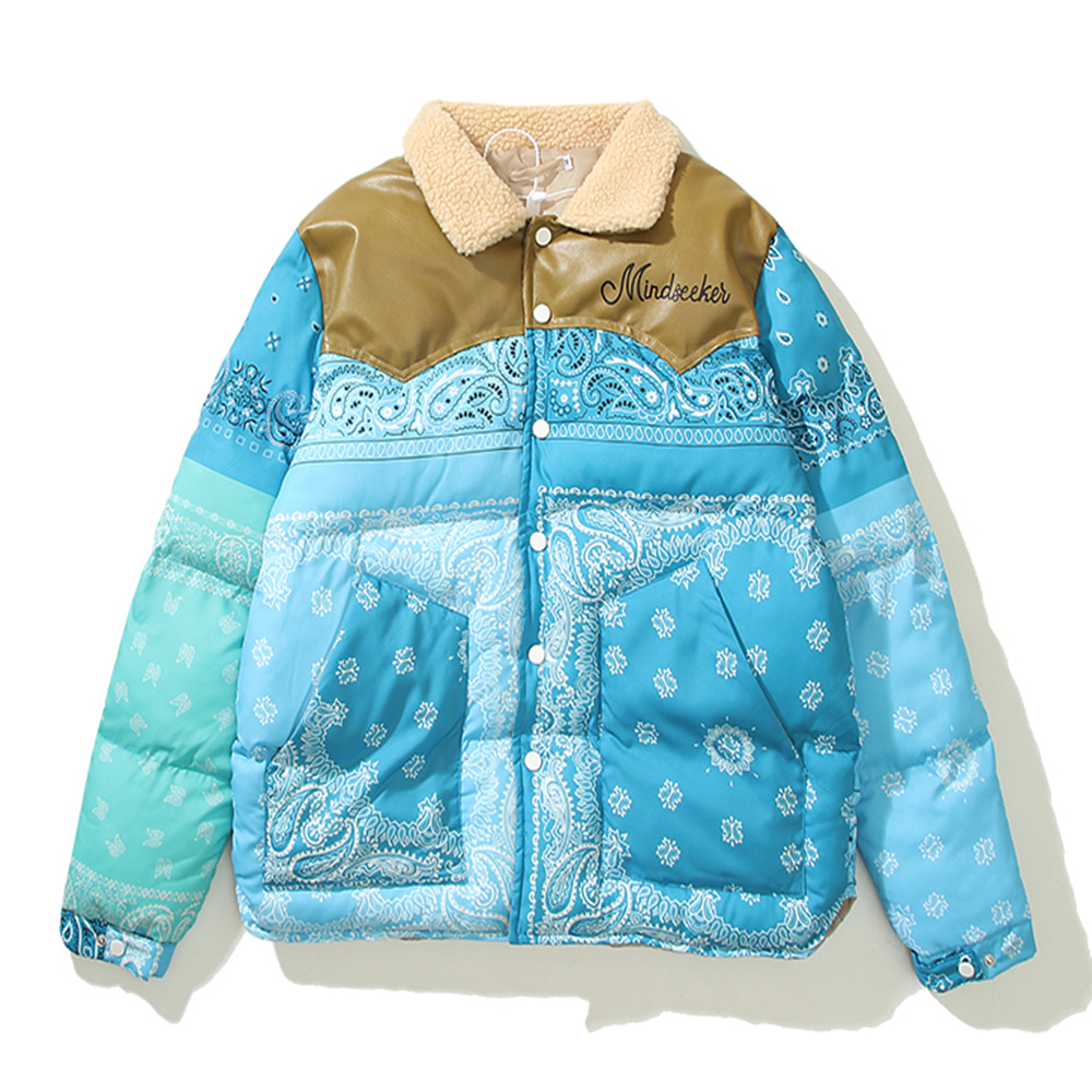 Color Stitching Cashew Flower Quilted Jacket Men