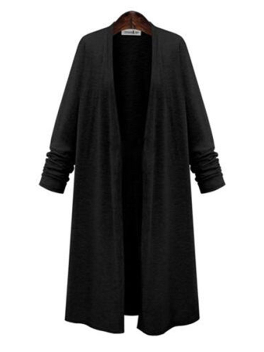 Women's Long Sleeve Cardigan Knit Trench Coat Black - Shop at LoveMi
