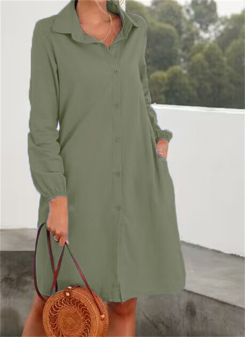 Long Sleeve Solid Color Cardigan Single Breasted Shirt Skirt Female