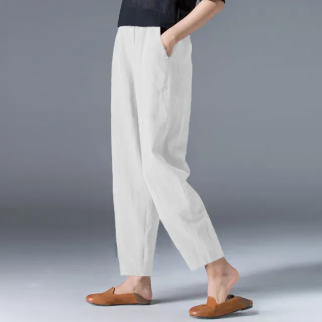 Vintage Art Nine Part Loose Thin Elastic Waist Wide Leg Pants White - Shop at LoveMi