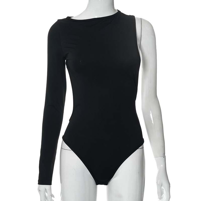 Women's Solid Color Casual Round Neck Single Shoulder Long-sleeved One-piece Top