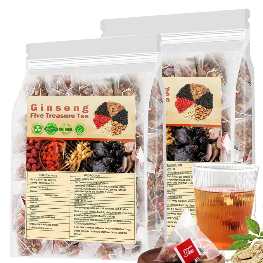 25bags Kidney Tea Formula Ginseng Five Treasure TeaCombination Scented Tea Eight Treasure Tea RedDate Wolfberry Tea Men's Tea Health TeaMulberry Herbal Formula Health Tea Beverage