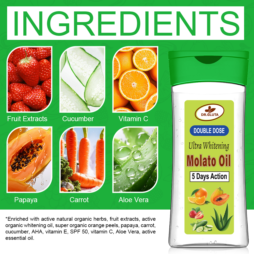 Molato Body Oil Double Dose Ultra Whitening Moisturizing Fruit Skin Care 200ml