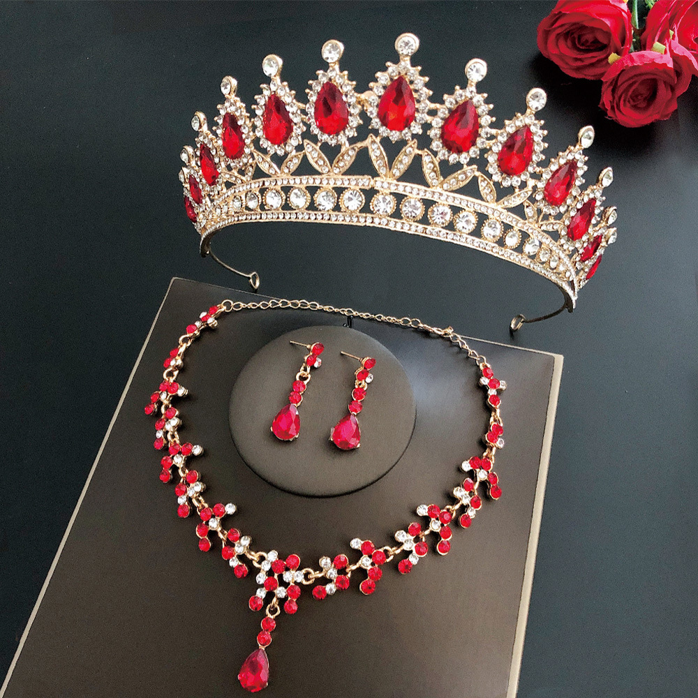 Royal Queen Bridal Jewelry Sets For Women Luxury Tiaras Crow Red A Suit - Shop at LoveMi