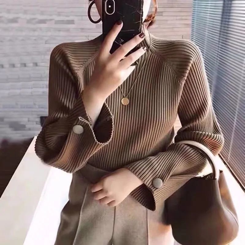 Long Sleeve Bottoming Shirt Solid Color Sweater