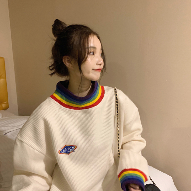 Title 1, New Korean Style Loose Rainbow Half High Collar...