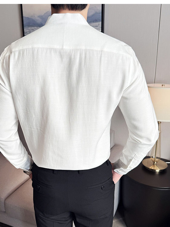 Men's Solid Color Stand Collar Long-sleeved Shirt